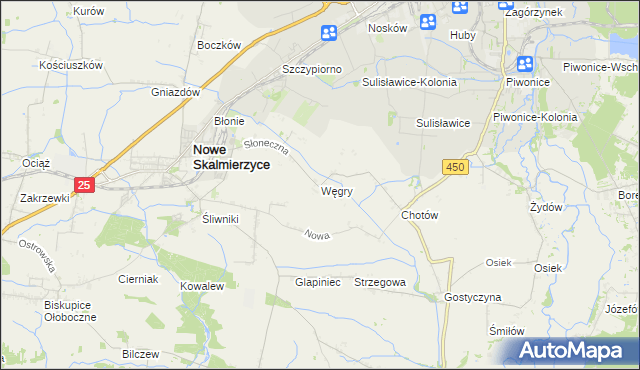 mapa Węgry gmina Nowe Skalmierzyce, Węgry gmina Nowe Skalmierzyce na mapie Targeo