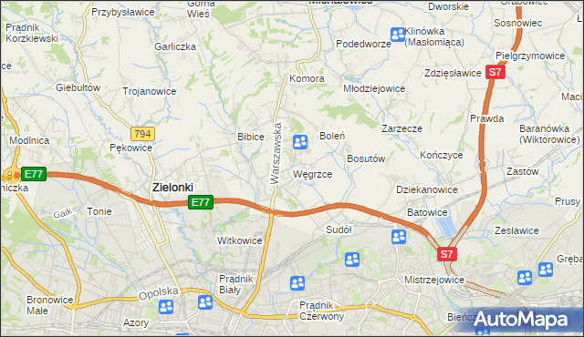 mapa Węgrzce gmina Zielonki, Węgrzce gmina Zielonki na mapie Targeo