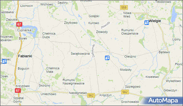 mapa Zaduszniki gmina Wielgie, Zaduszniki gmina Wielgie na mapie Targeo