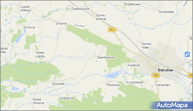 mapa Zawidowice gmina Bierutów, Zawidowice gmina Bierutów na mapie Targeo