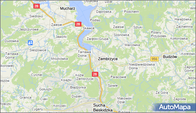 mapa Zembrzyce, Zembrzyce na mapie Targeo