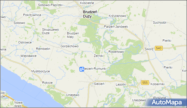 mapa Żerniki gmina Brudzeń Duży, Żerniki gmina Brudzeń Duży na mapie Targeo