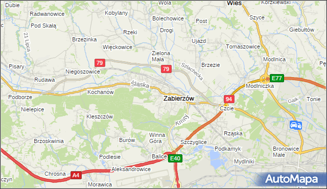 mapa Zabierzów powiat krakowski, Zabierzów powiat krakowski na mapie Targeo