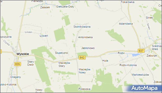 mapa Jabłonowo gmina Wysokie, Jabłonowo gmina Wysokie na mapie Targeo