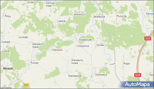 mapa Olszanica gmina Wyszki, Olszanica gmina Wyszki na mapie Targeo