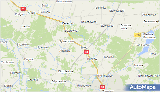 mapa Solec gmina Paradyż, Solec gmina Paradyż na mapie Targeo