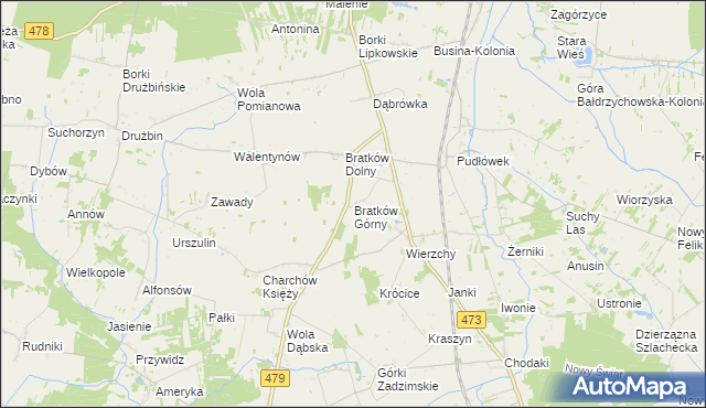 mapa Bratków Górny, Bratków Górny na mapie Targeo