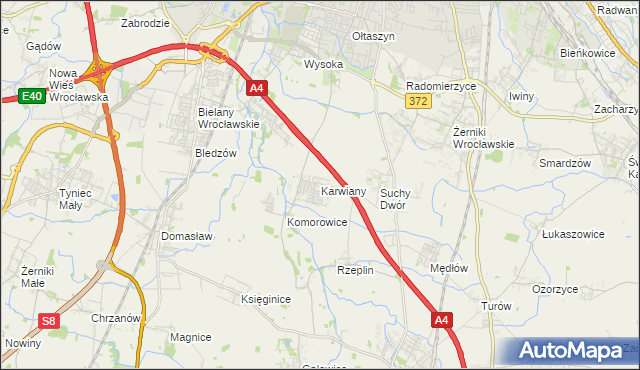 mapa Karwiany, Karwiany na mapie Targeo