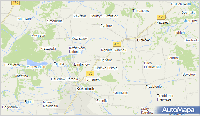 mapa Dębsko gmina Koźminek, Dębsko gmina Koźminek na mapie Targeo