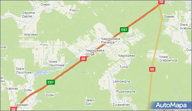 mapa Nagoszewo gmina Brok, Nagoszewo gmina Brok na mapie Targeo