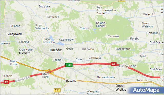 mapa Krzewina gmina Halinów, Krzewina gmina Halinów na mapie Targeo