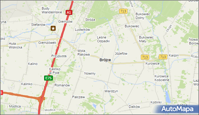 mapa Brójce powiat łódzki wschodni, Brójce powiat łódzki wschodni na mapie Targeo