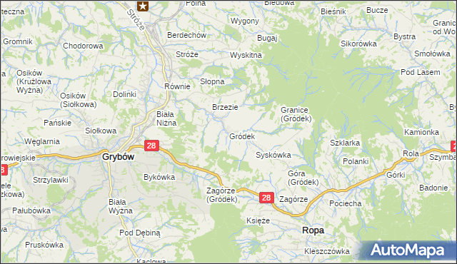 mapa Gródek gmina Grybów, Gródek gmina Grybów na mapie Targeo