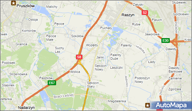 mapa Janki gmina Raszyn, Janki gmina Raszyn na mapie Targeo