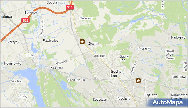 mapa Jelonek gmina Suchy Las, Jelonek gmina Suchy Las na mapie Targeo