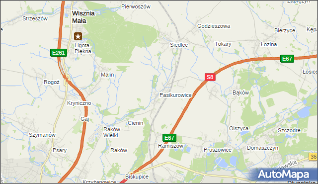 mapa Pasikurowice, Pasikurowice na mapie Targeo