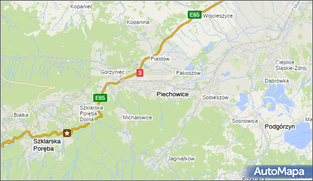 mapa Piechowice powiat jeleniogórski, Piechowice powiat jeleniogórski na mapie Targeo