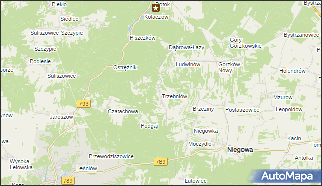 mapa Trzebniów, Trzebniów na mapie Targeo
