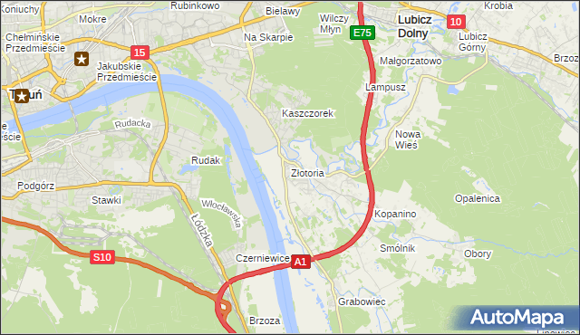 mapa Złotoria gmina Lubicz, Złotoria gmina Lubicz na mapie Targeo