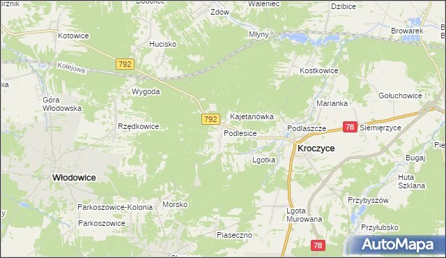 mapa Podlesice gmina Kroczyce, Podlesice gmina Kroczyce na mapie Targeo