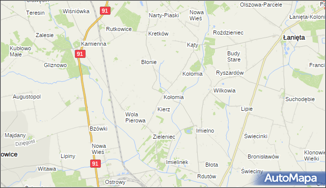 mapa Kołomia gmina Nowe Ostrowy, Kołomia gmina Nowe Ostrowy na mapie Targeo