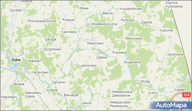 mapa Zalesie gmina Sidra, Zalesie gmina Sidra na mapie Targeo