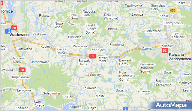 mapa Barwałd Średni, Barwałd Średni na mapie Targeo