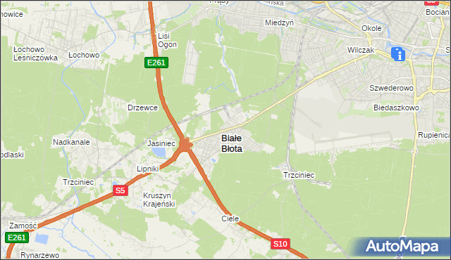 mapa Białe Błota powiat bydgoski, Białe Błota powiat bydgoski na mapie Targeo