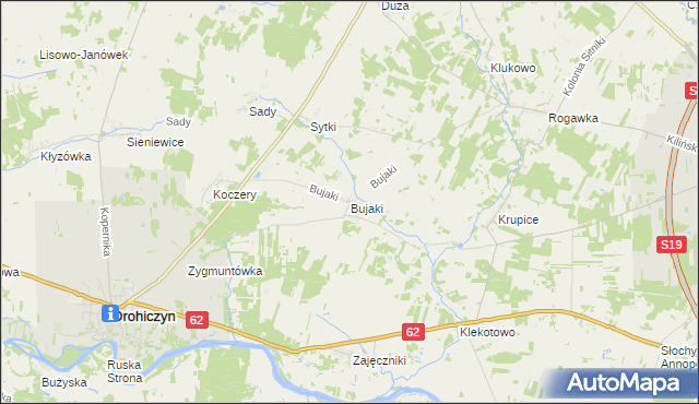 mapa Bujaki gmina Drohiczyn, Bujaki gmina Drohiczyn na mapie Targeo