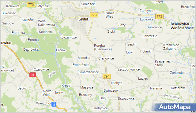 mapa Cianowice, Cianowice na mapie Targeo