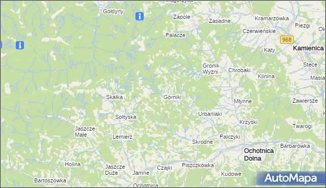 mapa Górniki gmina Ochotnica Dolna, Górniki gmina Ochotnica Dolna na mapie Targeo