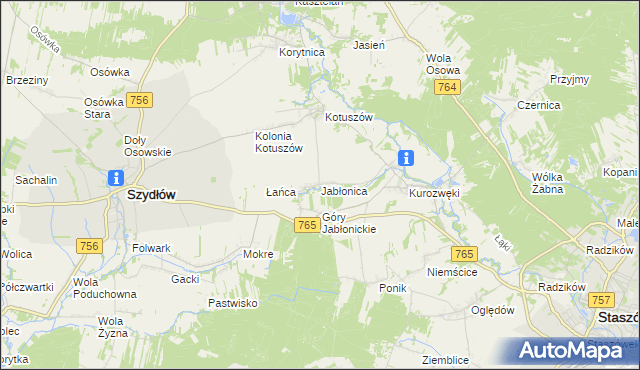 mapa Jabłonica gmina Szydłów, Jabłonica gmina Szydłów na mapie Targeo