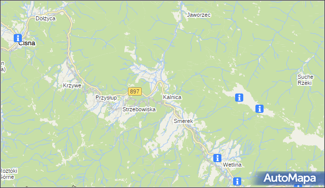 mapa Kalnica gmina Cisna, Kalnica gmina Cisna na mapie Targeo