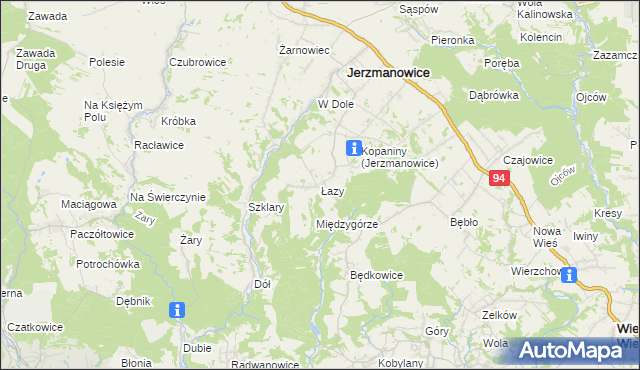 mapa Łazy gmina Jerzmanowice-Przeginia, Łazy gmina Jerzmanowice-Przeginia na mapie Targeo