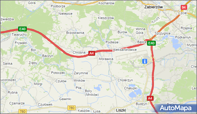 mapa Morawica gmina Liszki, Morawica gmina Liszki na mapie Targeo