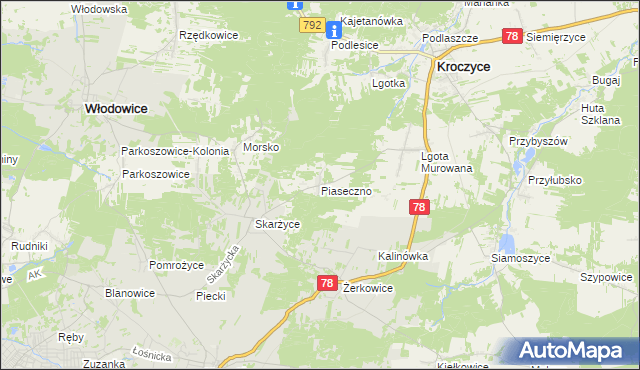 mapa Piaseczno gmina Kroczyce, Piaseczno gmina Kroczyce na mapie Targeo