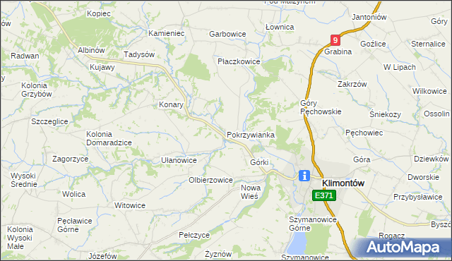 mapa Pokrzywianka gmina Klimontów, Pokrzywianka gmina Klimontów na mapie Targeo