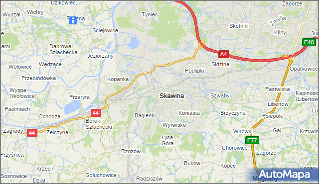 mapa Skawina, Skawina na mapie Targeo