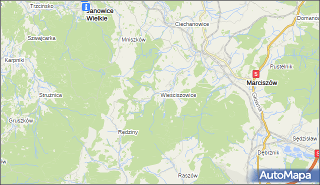 mapa Wieściszowice, Wieściszowice na mapie Targeo