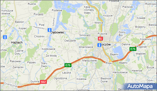 mapa Wilamowice gmina Skoczów, Wilamowice gmina Skoczów na mapie Targeo
