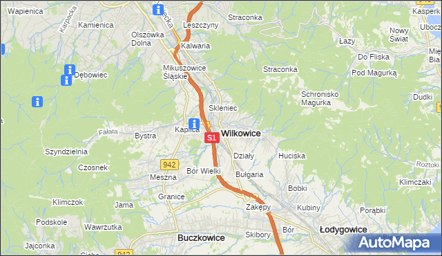 mapa Wilkowice powiat bielski, Wilkowice powiat bielski na mapie Targeo