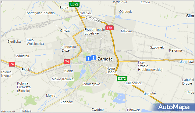 mapa Zamościa, Zamość na mapie Targeo