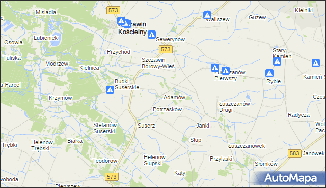 mapa Adamów gmina Szczawin Kościelny, Adamów gmina Szczawin Kościelny na mapie Targeo