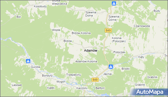 mapa Adamów powiat zamojski, Adamów powiat zamojski na mapie Targeo