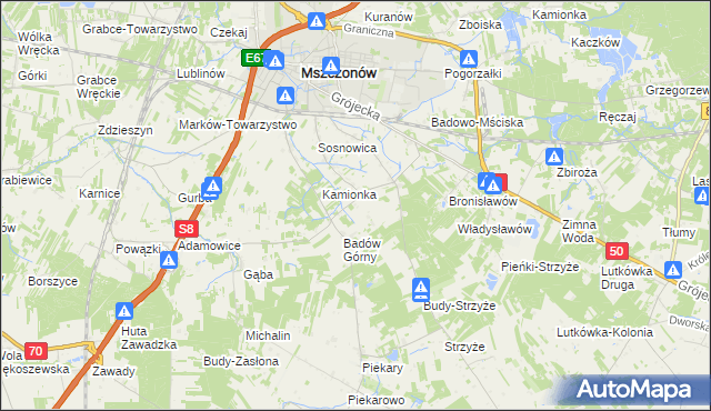 mapa Adamówek gmina Mszczonów, Adamówek gmina Mszczonów na mapie Targeo
