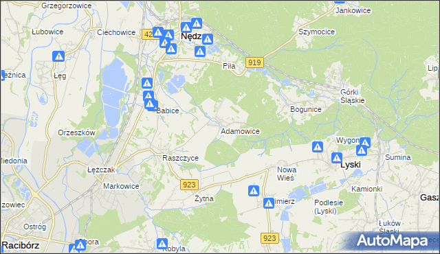 mapa Adamowice gmina Lyski, Adamowice gmina Lyski na mapie Targeo