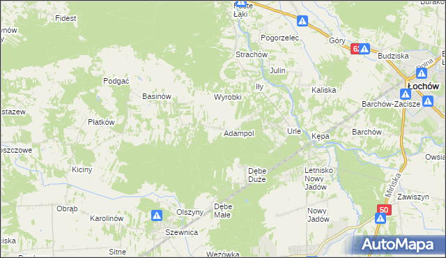 mapa Adampol gmina Jadów, Adampol gmina Jadów na mapie Targeo