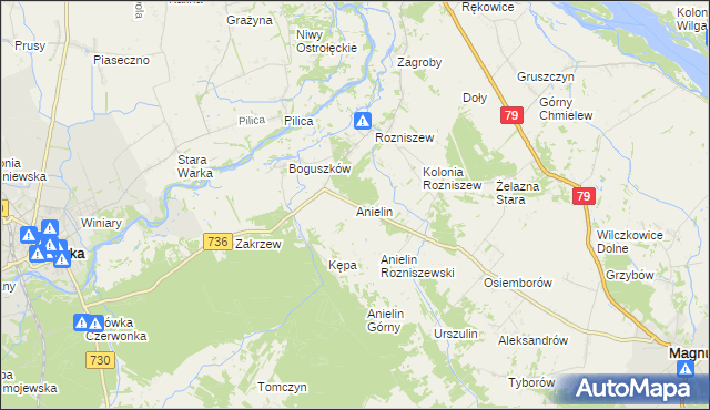 mapa Anielin gmina Magnuszew, Anielin gmina Magnuszew na mapie Targeo