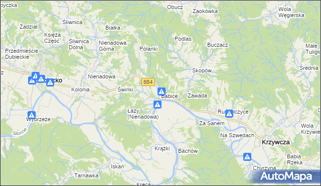 mapa Babice gmina Krzywcza, Babice gmina Krzywcza na mapie Targeo
