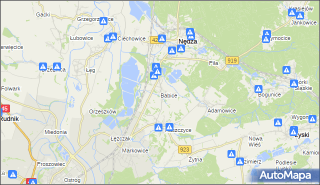 mapa Babice gmina Nędza, Babice gmina Nędza na mapie Targeo